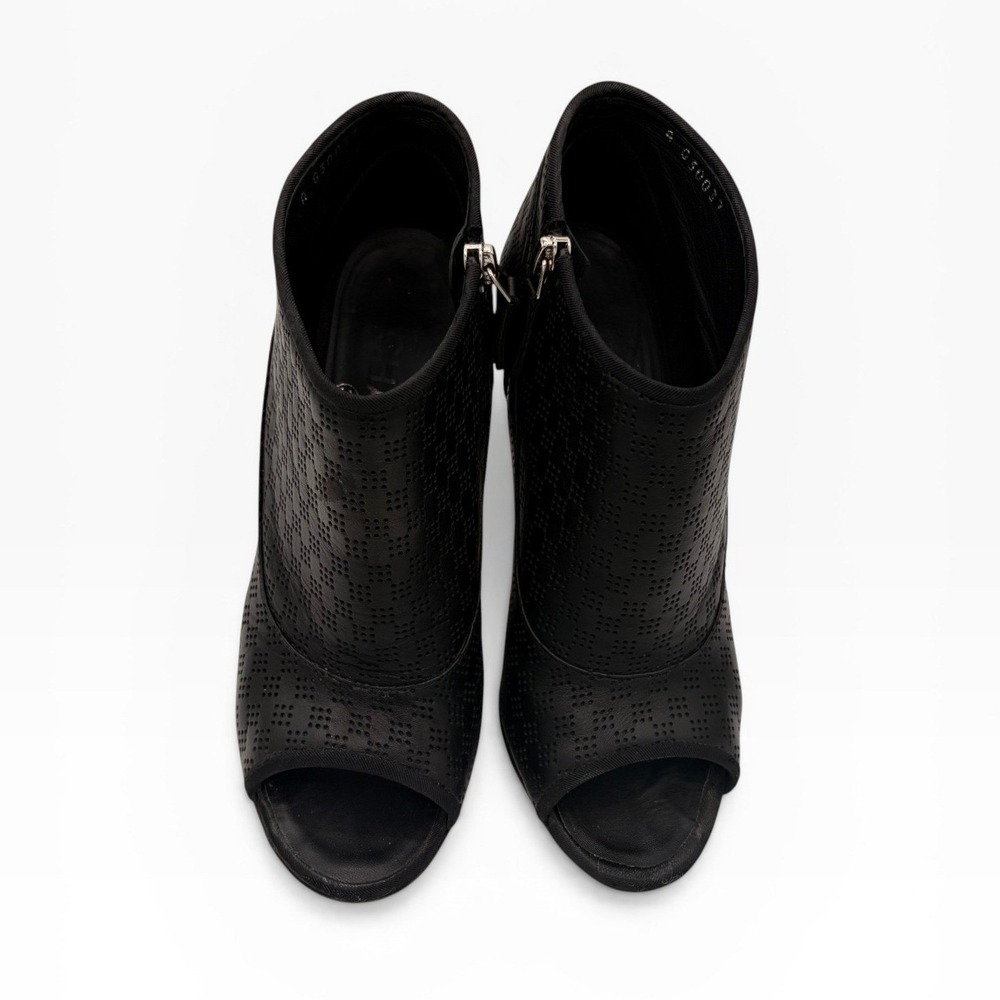 Chanel CC Heel Peep Toe Booties COA 37.5 Black Gold Perforated Leather 4" BOX - Picture 5 of 12